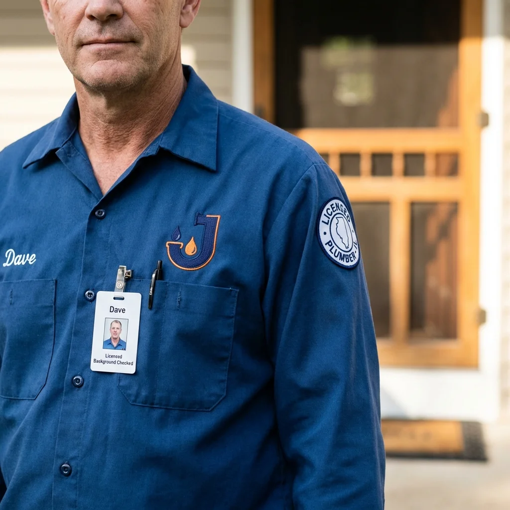 Licensed plumber showing ID badge in Red Bay, AL