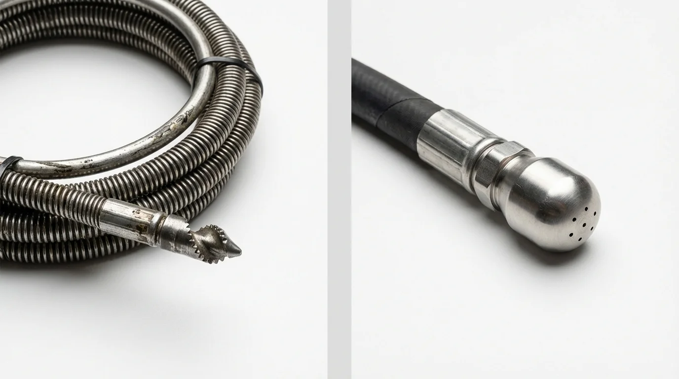 Drain snake cable and hydro jetting nozzle used for drain cleaning in Red Bay, AL