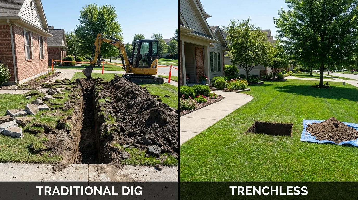 Trenchless sewer repair with minimal yard damage versus traditional excavation in Red Bay, AL